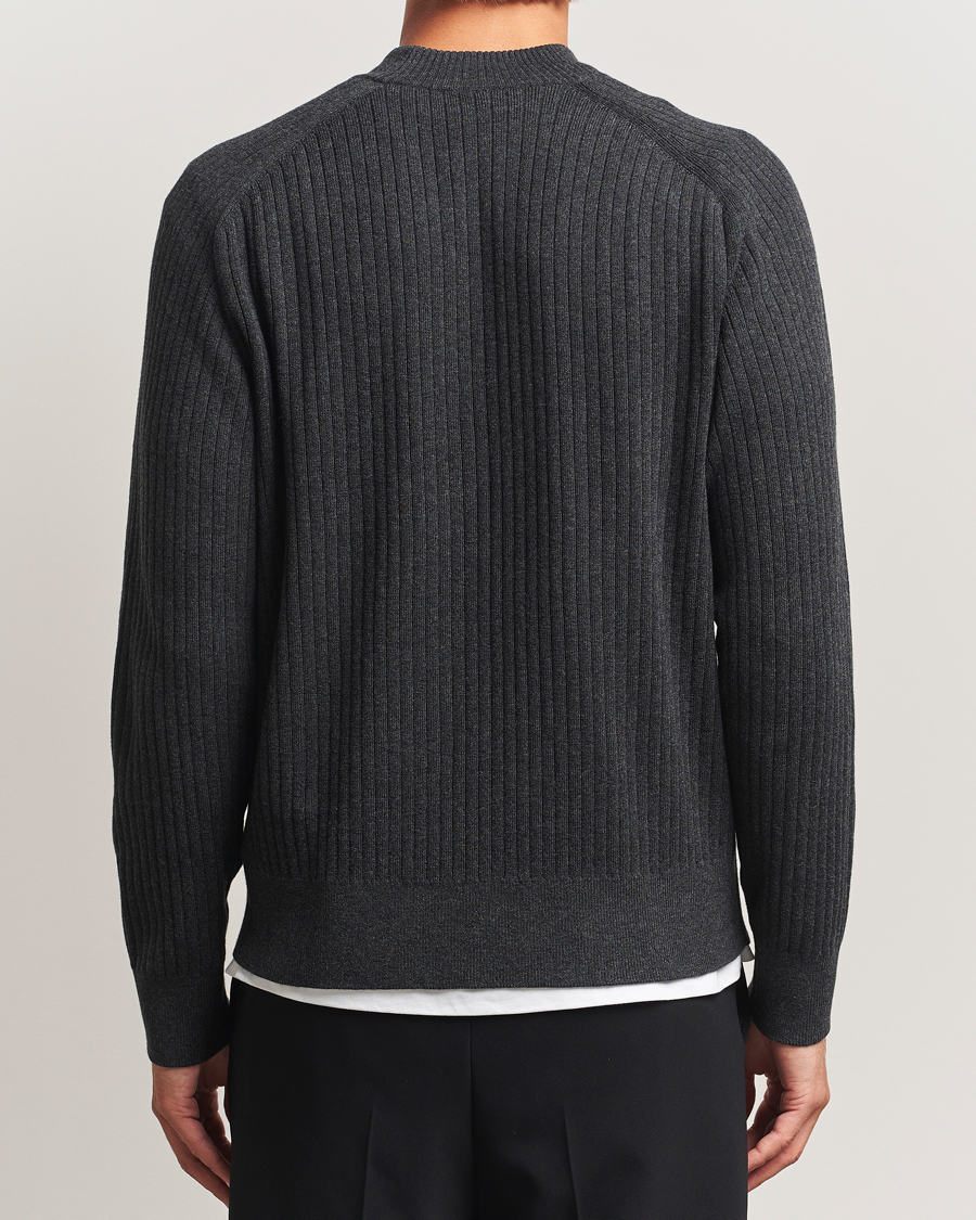 Filippa K Cotton Merino Knitted Mock Neck Sweater Anthracite