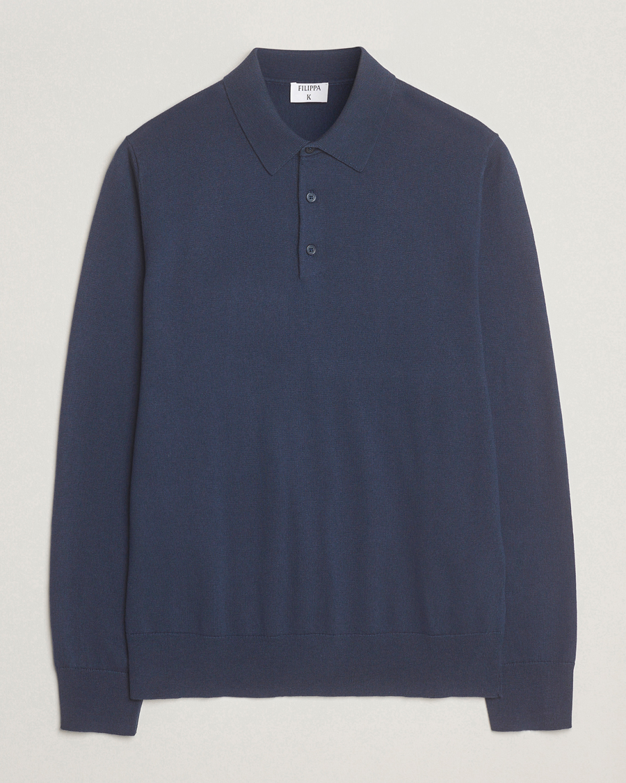 Men | Sweaters & Knitwear | Filippa K | Knitted Polo Shirt Dusk Blue