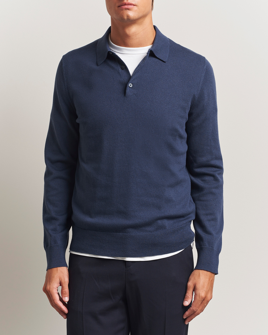Men | Sweaters & Knitwear | Filippa K | Knitted Polo Shirt Dusk Blue