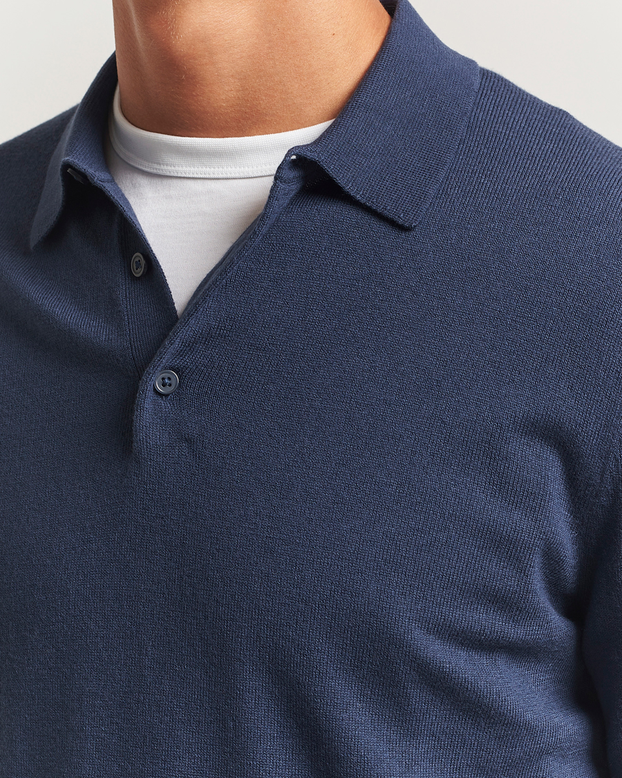 Men | Sweaters & Knitwear | Filippa K | Knitted Polo Shirt Dusk Blue
