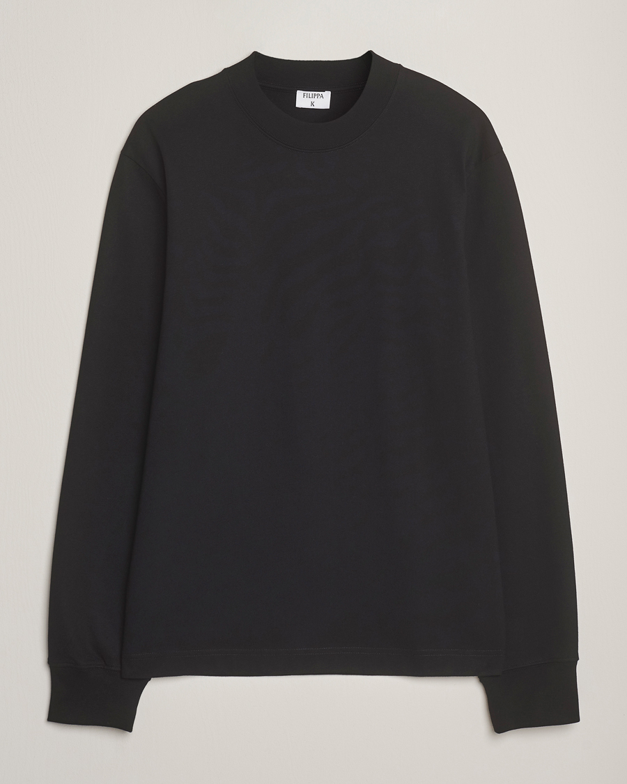 Men | T-Shirts | Filippa K | Heavy Cotton Mock Neck Long Sleeve T-Shirt Black