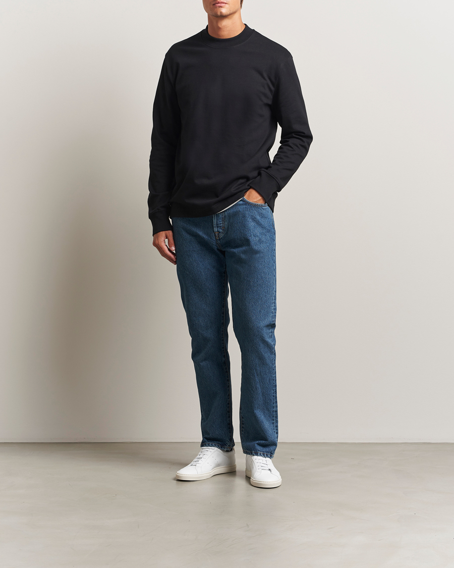 Men | T-Shirts | Filippa K | Heavy Cotton Mock Neck Long Sleeve T-Shirt Black