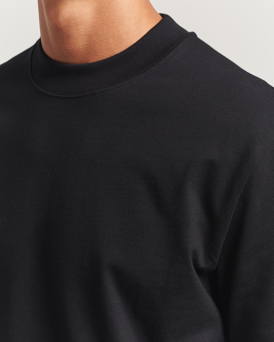 Men | T-Shirts | Filippa K | Heavy Cotton Mock Neck Long Sleeve T-Shirt Black
