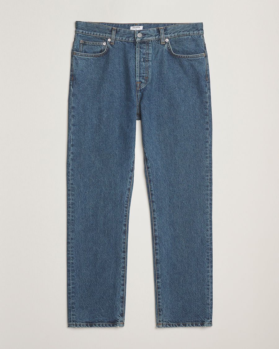 Men | Jeans | Filippa K | Tapered Cropped Jeans Washed Mid Blue