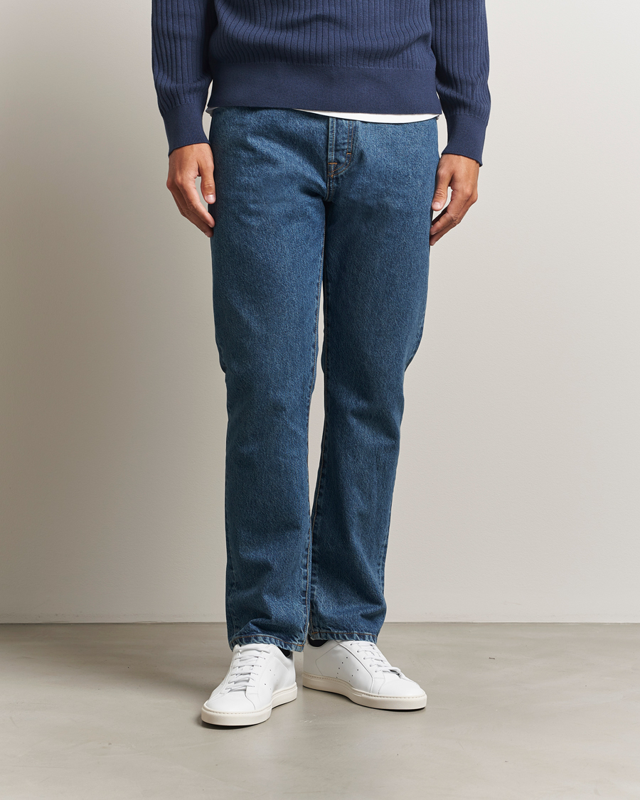 Men | Jeans | Filippa K | Tapered Cropped Jeans Washed Mid Blue