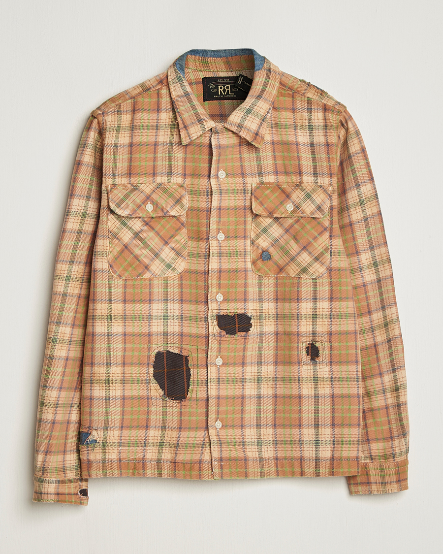 RRL Carter Repaired Flannel Overshirt Orange/Tan at CareOfCarl.com