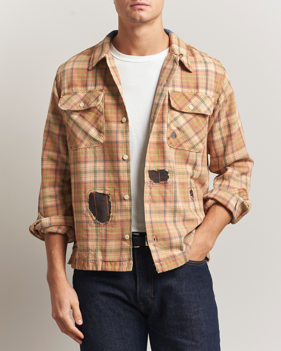 RRL Carter Repaired Flannel Overshirt Orange/Tan at CareOfCarl.com