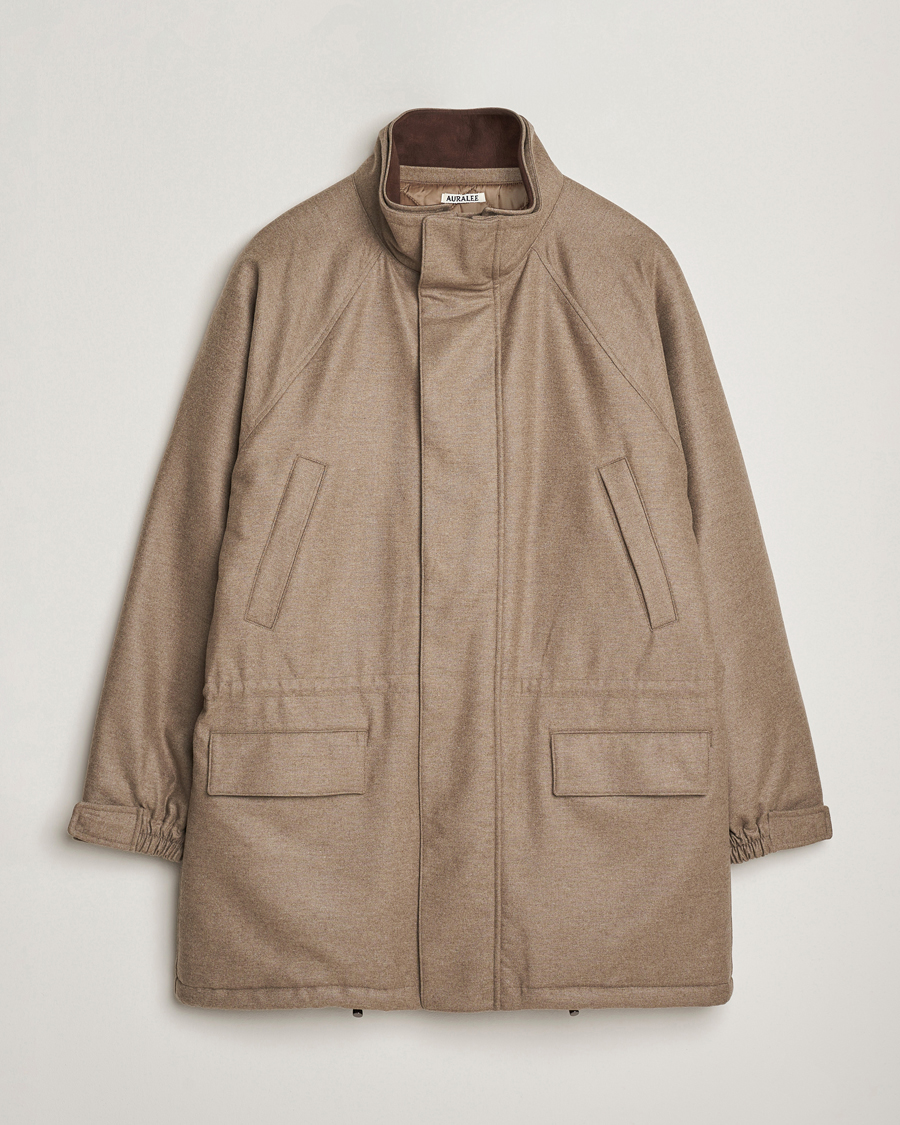 Auralee Wool Flannel Down Coat Brown at CareOfCarl.com