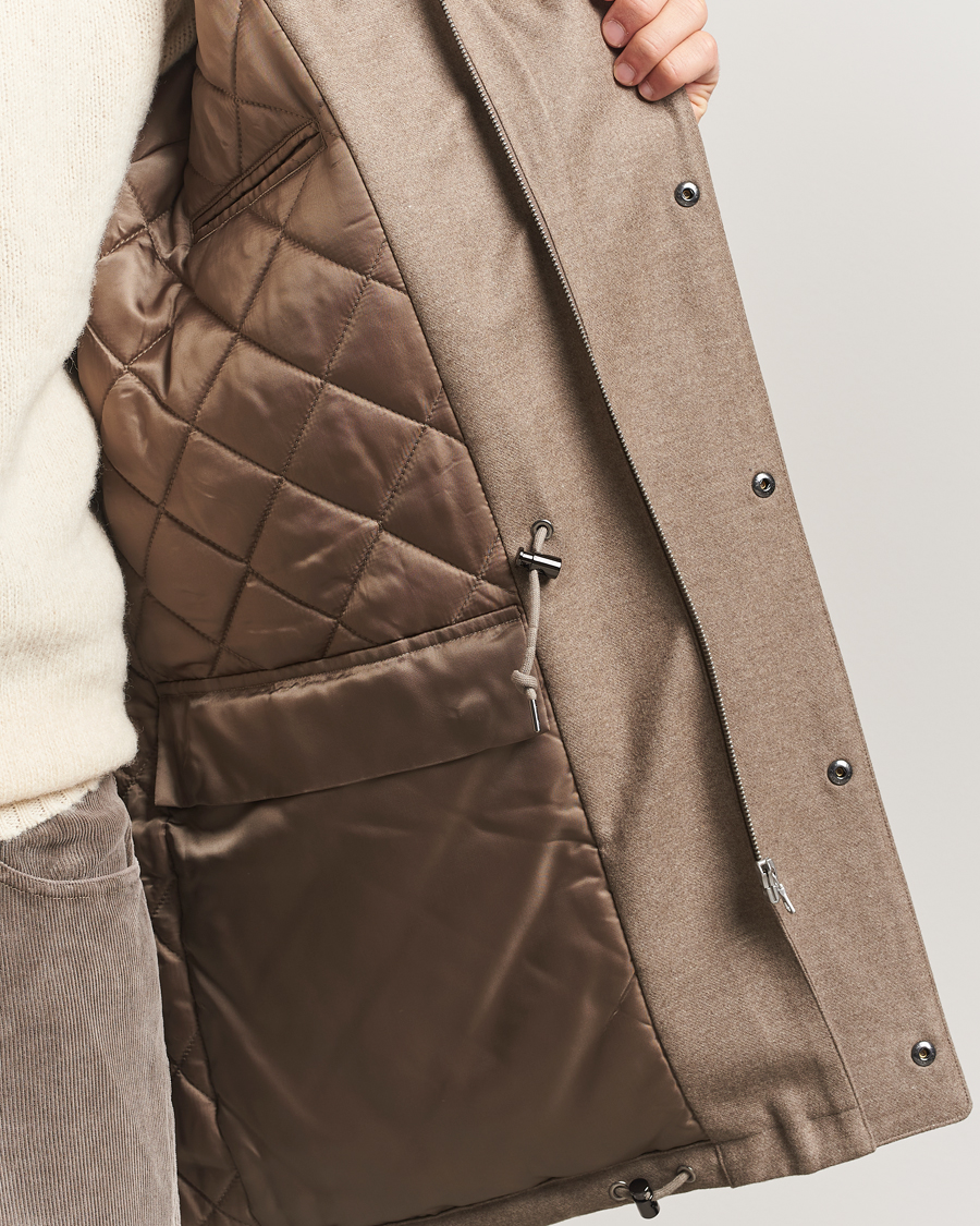 Auralee Wool Flannel Down Coat Brown at CareOfCarl.com