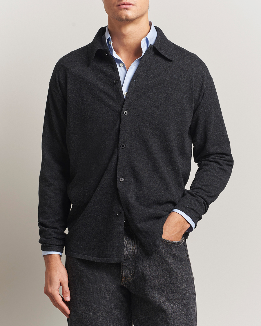 トップス AURALEE WOOL KNIT SHIRT CARDIGAN Auralee Wool Knit Shirt Cardigan Charcoal at CareOfCarl.com