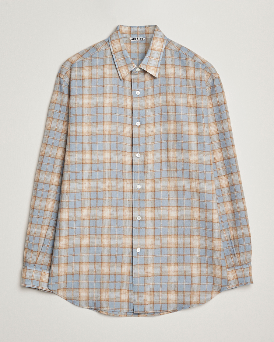 Auralee Airy Wool Check Shirt Blue/Beige at CareOfCarl.com