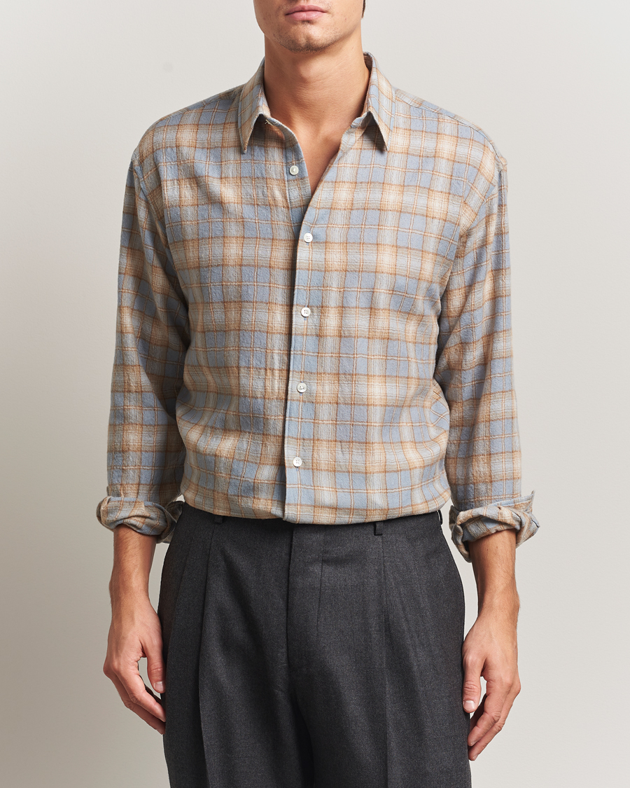 Auralee Airy Wool Check Shirt Blue/Beige at CareOfCarl.com
