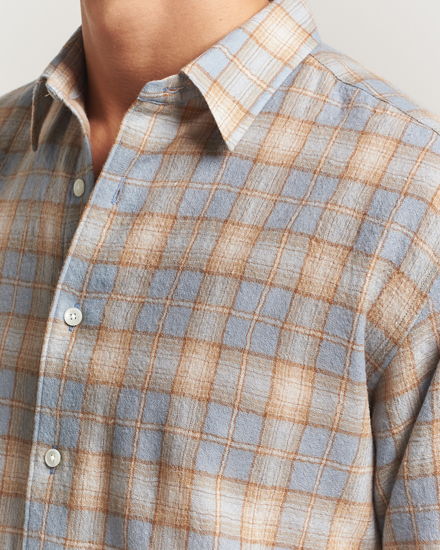 Auralee Airy Wool Check Shirt Blue/Beige at CareOfCarl.com