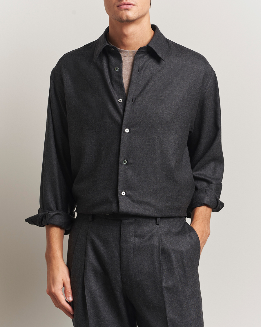 Auralee Superligt Flannel Shirt Charcoal at CareOfCarl.com