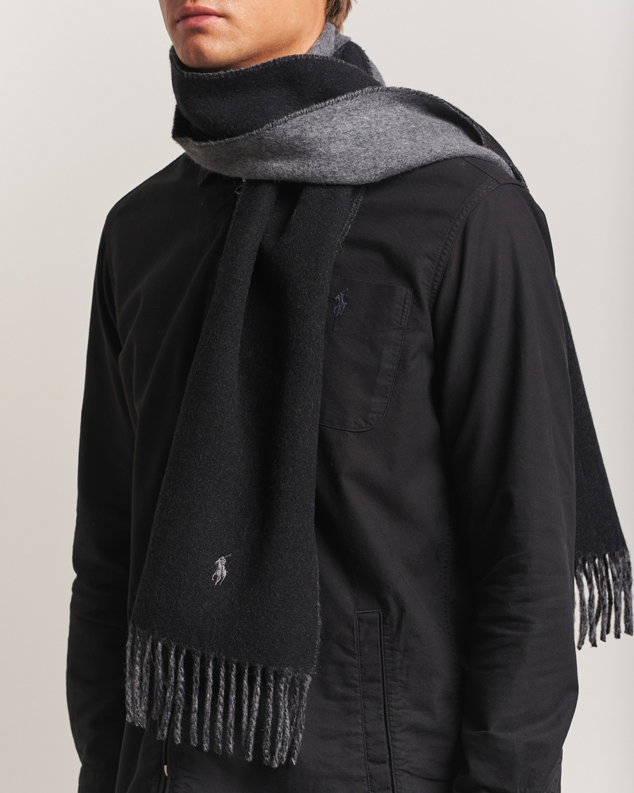 POLO RALPH at Black/Grey Polo Scarf Wool Reversible Lauren Ralph Polo リバーシブル 130 LAUREN ジャケット・ブルゾン