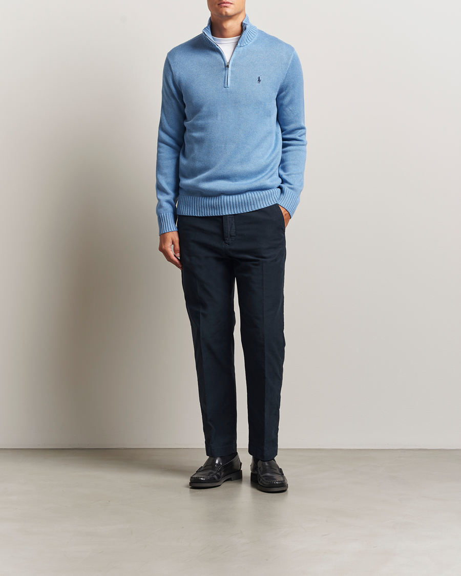 Men | Sweaters & Knitwear | Polo Ralph Lauren | Cotton Pullover Half Zip Soft Royal Heather