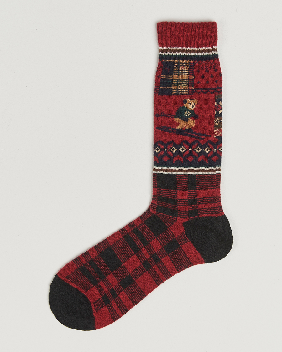 Men | Underwear & Socks | Polo Ralph Lauren | Patchwork Bear Lambswool Sock Red Multi