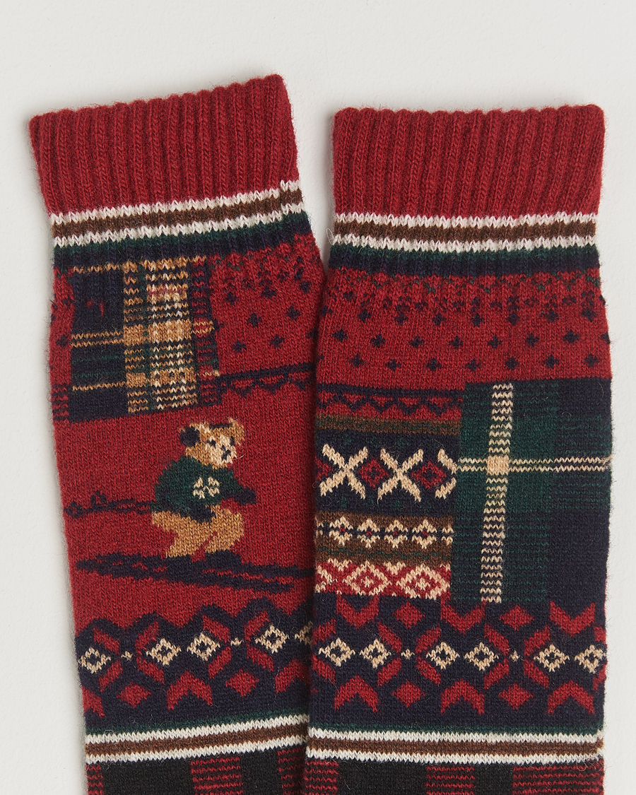 Men | Underwear & Socks | Polo Ralph Lauren | Patchwork Bear Lambswool Sock Red Multi