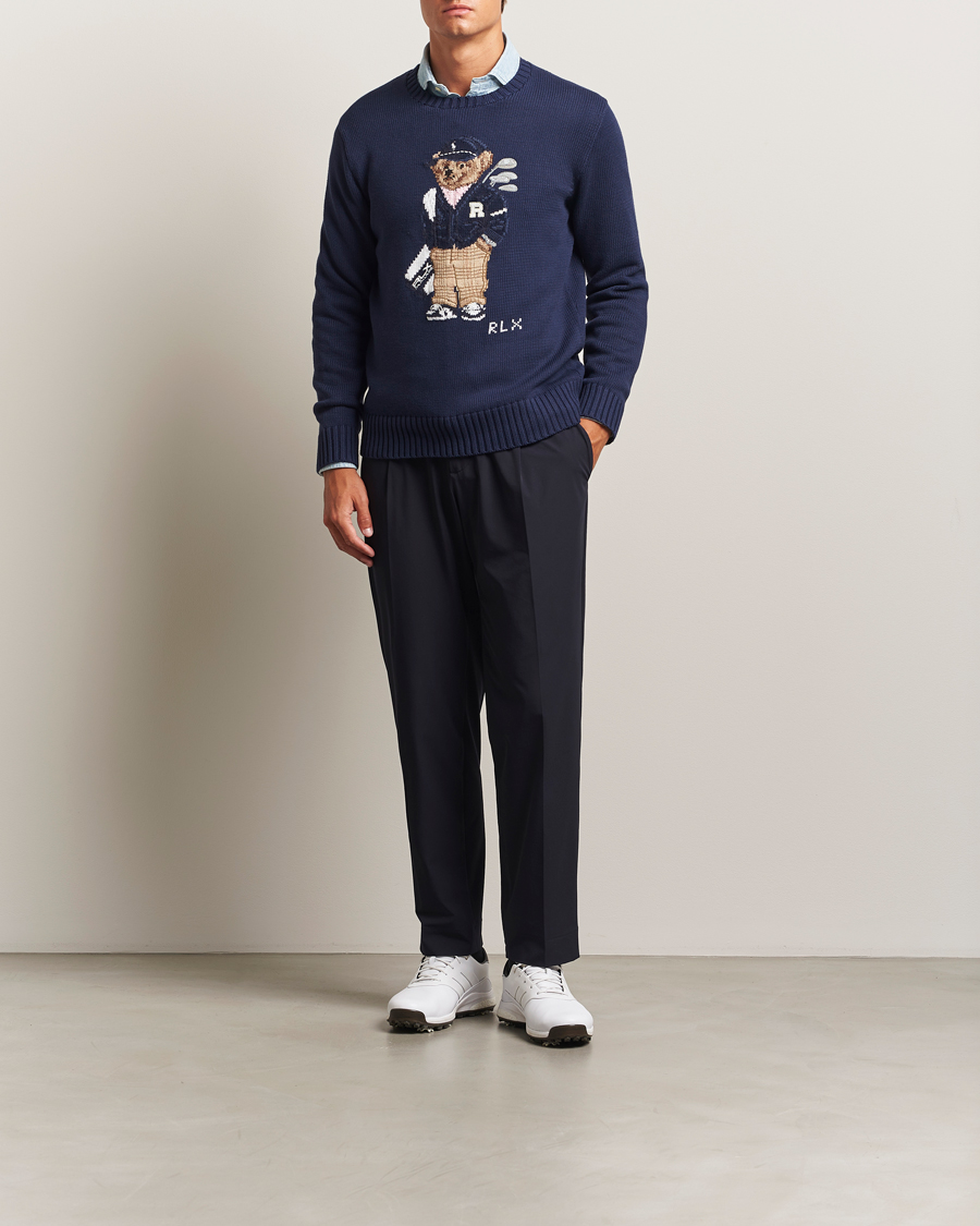RLX Ralph Lauren Cotton Crew Neck Bear Sweater Refined Navy at