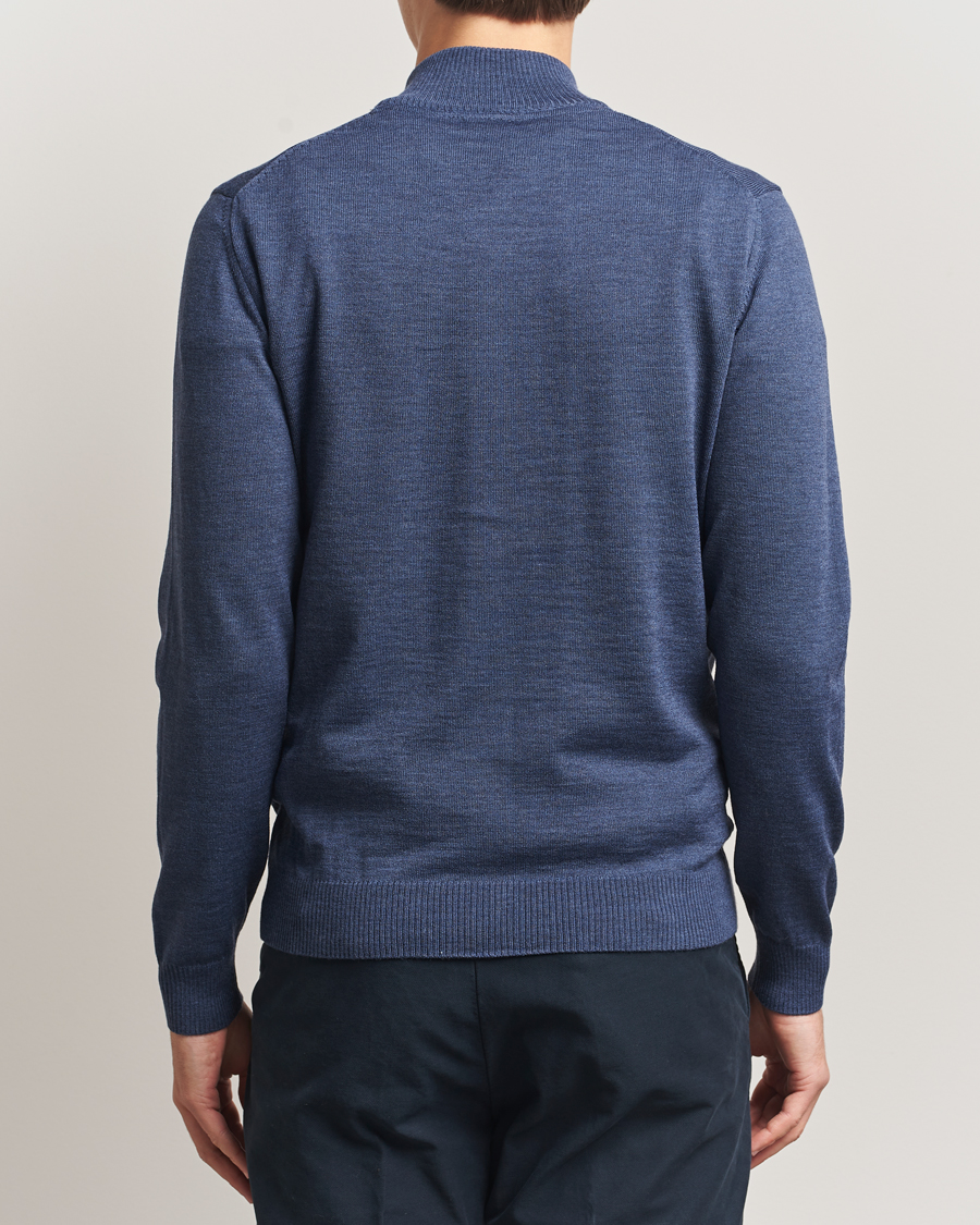 Men | Sweaters & Knitwear | Stenströms | Merino Full Zip Denim Blue