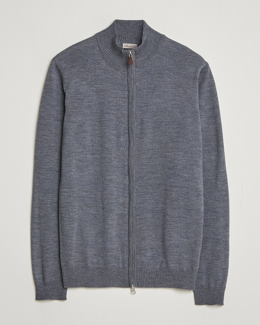 Men | Sweaters & Knitwear | Stenströms | Merino Full Zip Grey