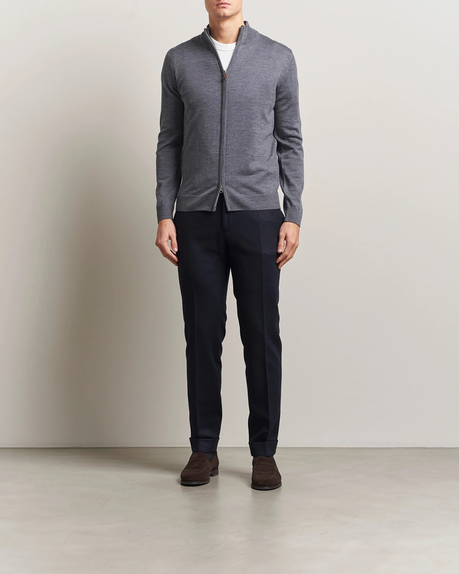 Men | Sweaters & Knitwear | Stenströms | Merino Full Zip Grey