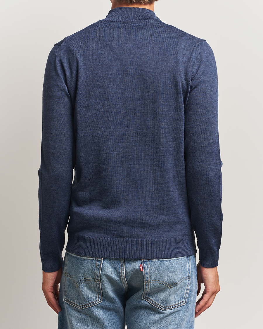 Men | Sweaters & Knitwear | Stenströms | Merino Half-Zip Denim Blue