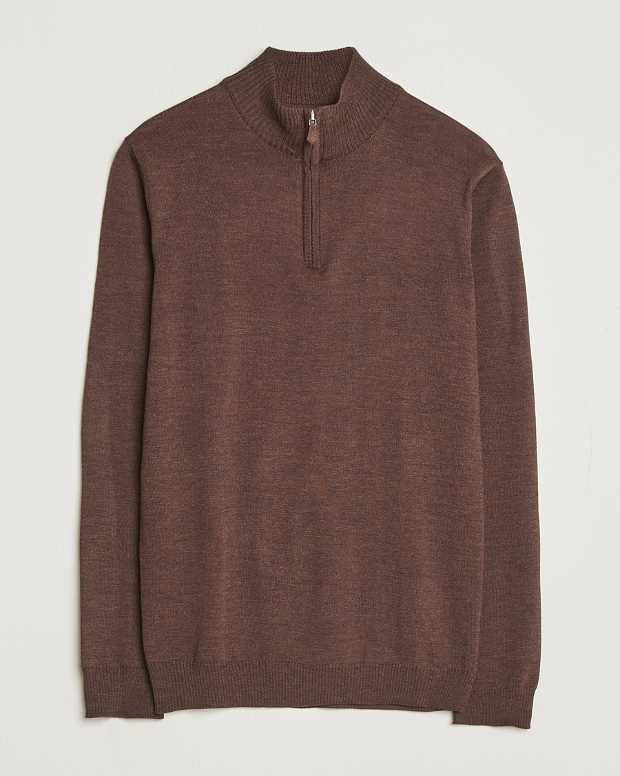 Men | Sweaters & Knitwear | Stenströms | Merino Half-Zip Dark Brown