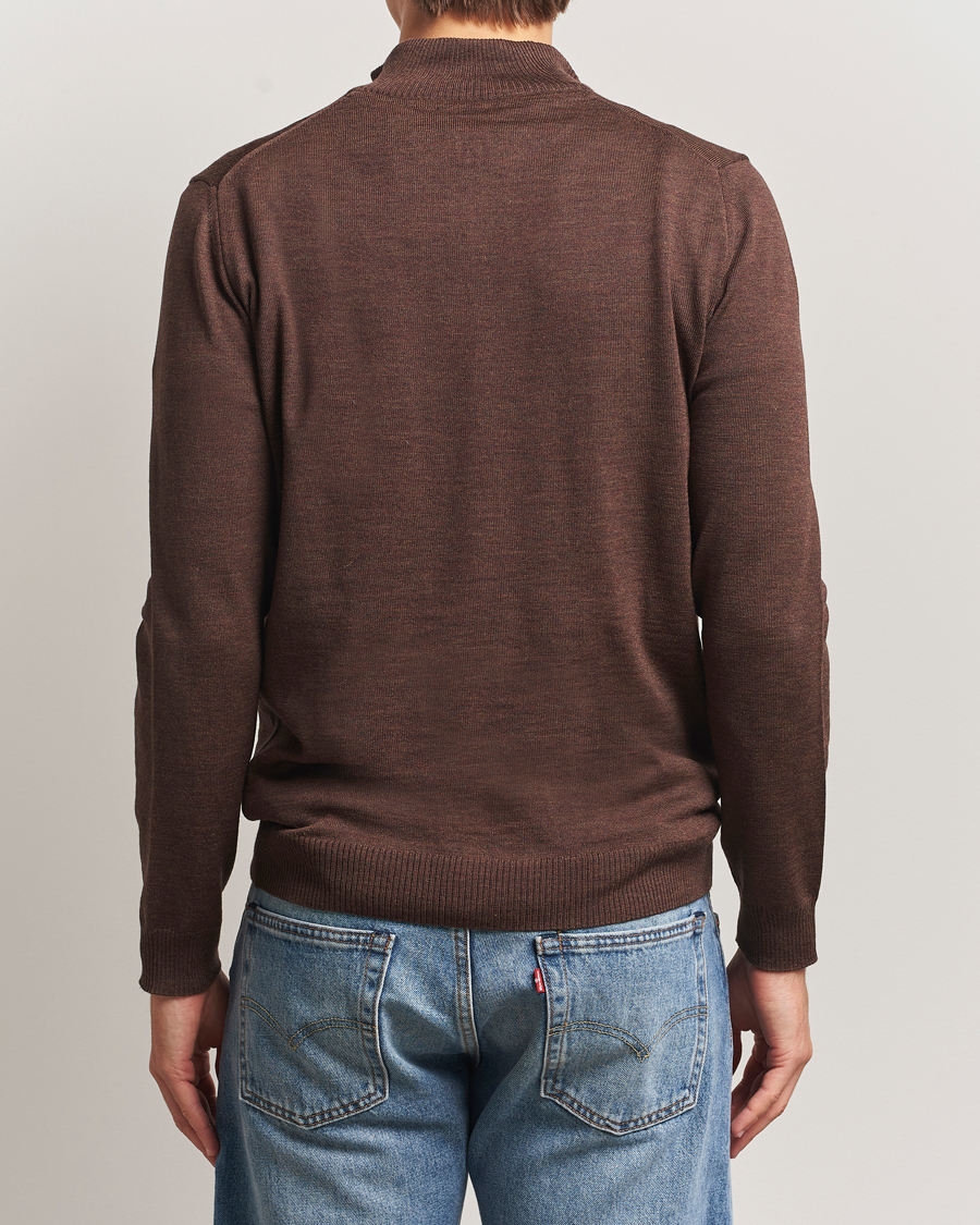 Men | Sweaters & Knitwear | Stenströms | Merino Half-Zip Dark Brown