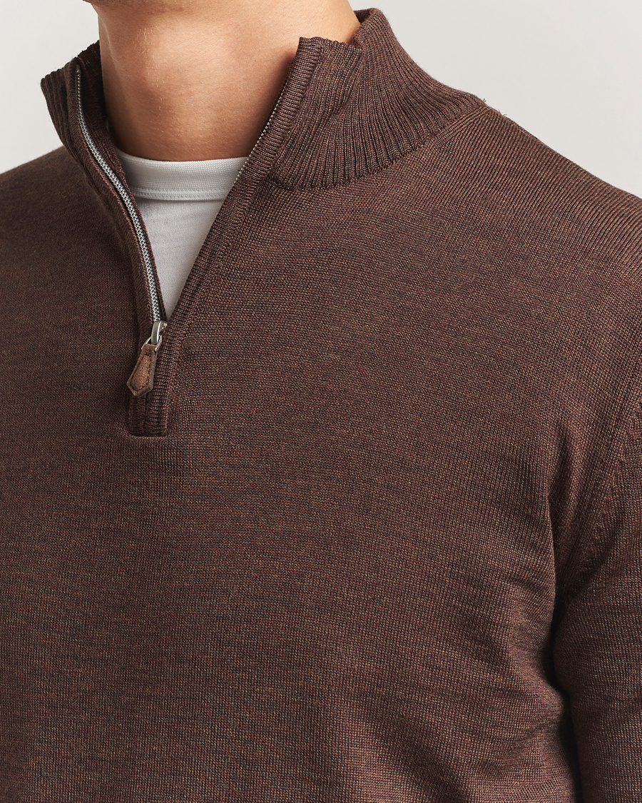 Men | Sweaters & Knitwear | Stenströms | Merino Half-Zip Dark Brown
