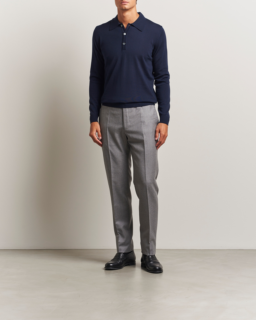 Men | Sweaters & Knitwear | Stenströms | Merino Polo Navy