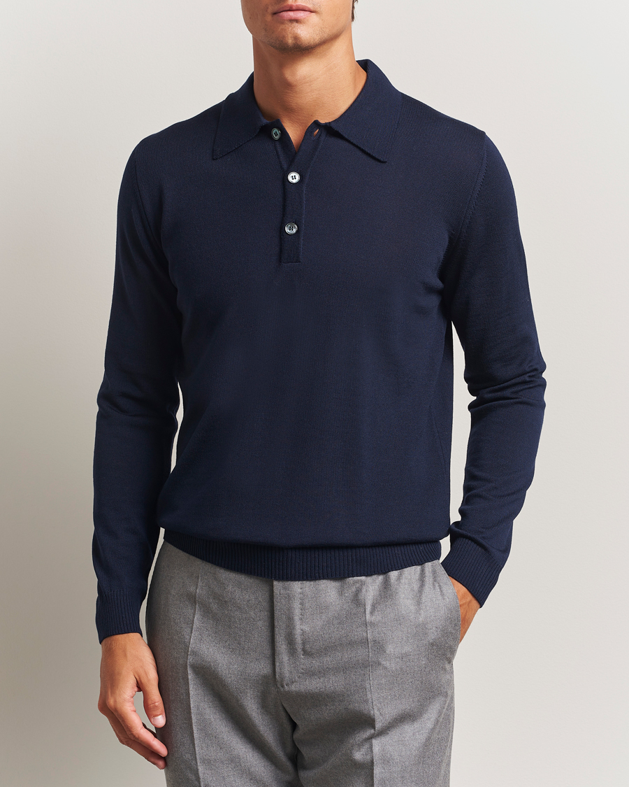 Men | Sweaters & Knitwear | Stenströms | Merino Polo Navy