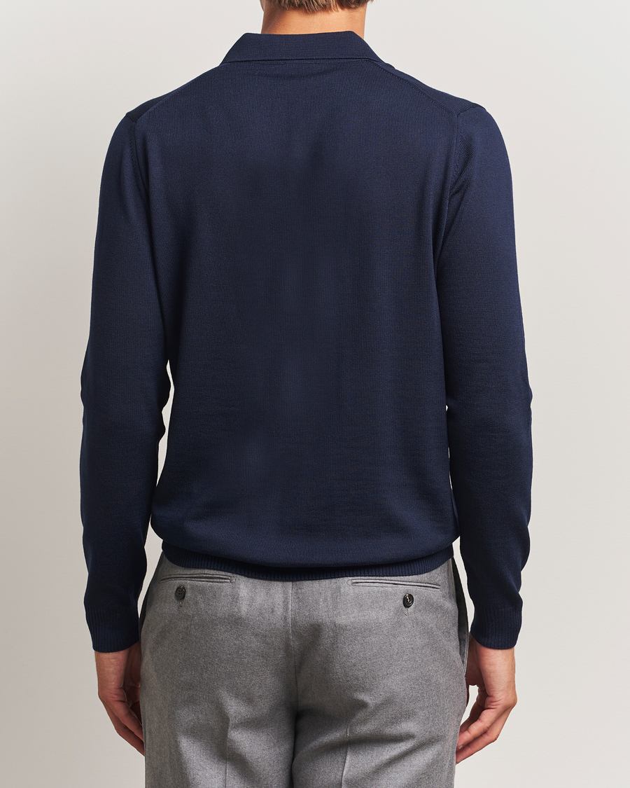 Men | Sweaters & Knitwear | Stenströms | Merino Polo Navy