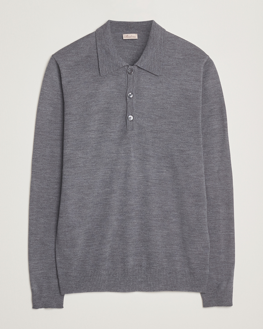 Men | Sweaters & Knitwear | Stenströms | Merino Polo Grey