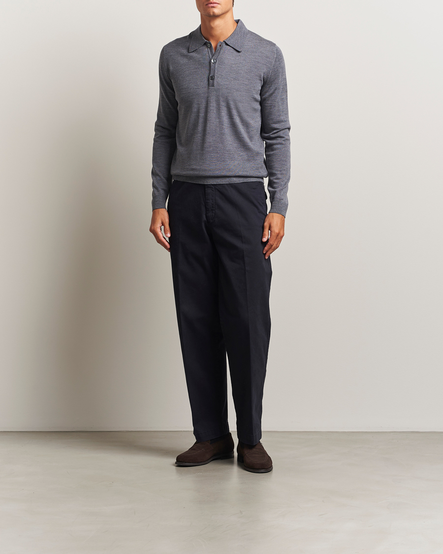 Men | Sweaters & Knitwear | Stenströms | Merino Polo Grey