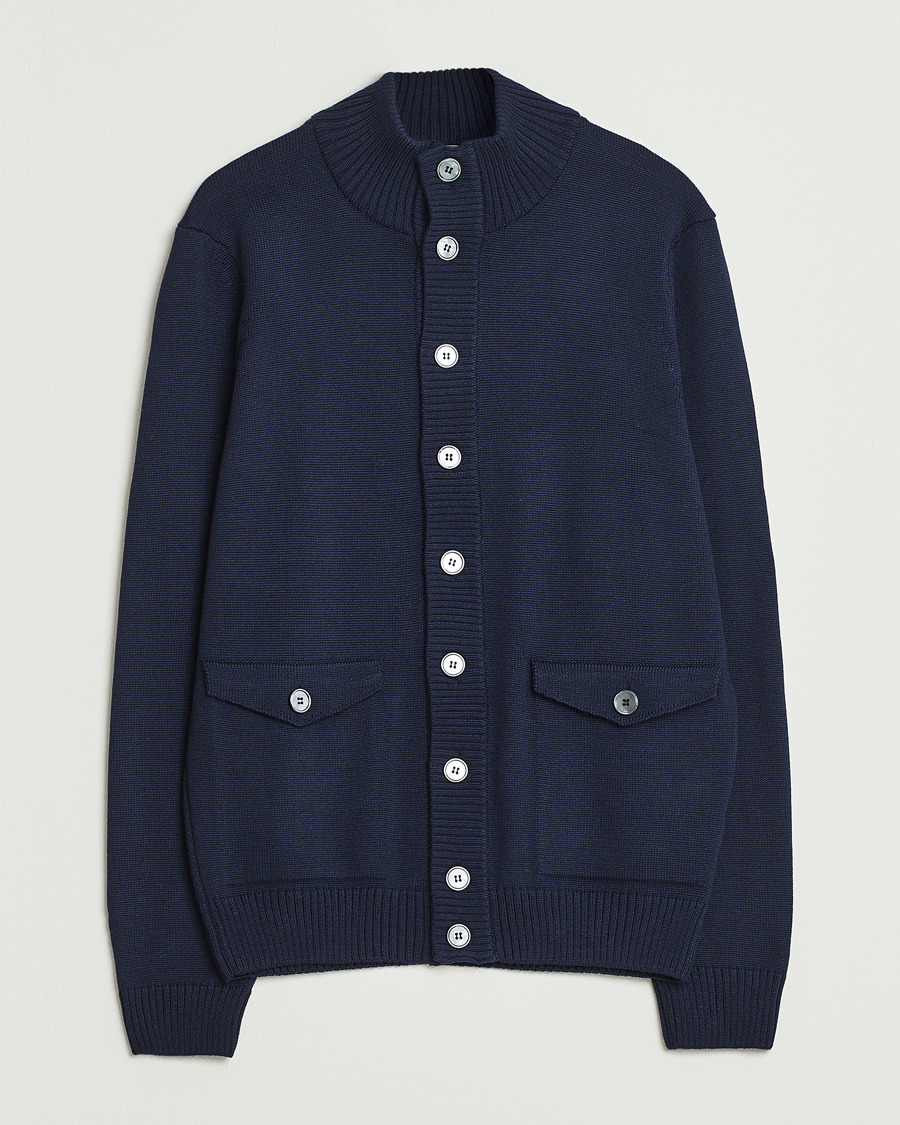 Men | Sweaters & Knitwear | Stenströms | Chunky Knitted Merino Cardigan Navy