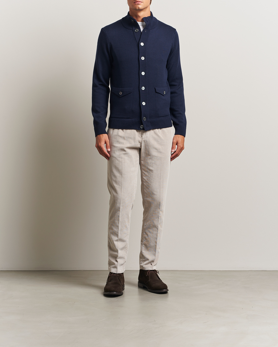 Men | Sweaters & Knitwear | Stenströms | Chunky Knitted Merino Cardigan Navy