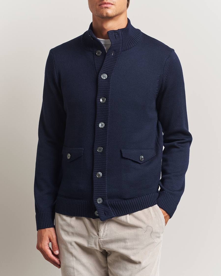 Men | Sweaters & Knitwear | Stenströms | Chunky Knitted Merino Cardigan Navy