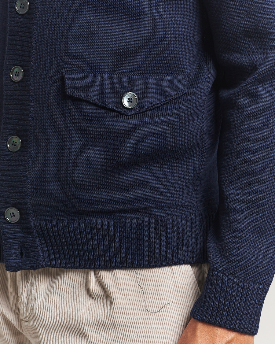 Men | Sweaters & Knitwear | Stenströms | Chunky Knitted Merino Cardigan Navy