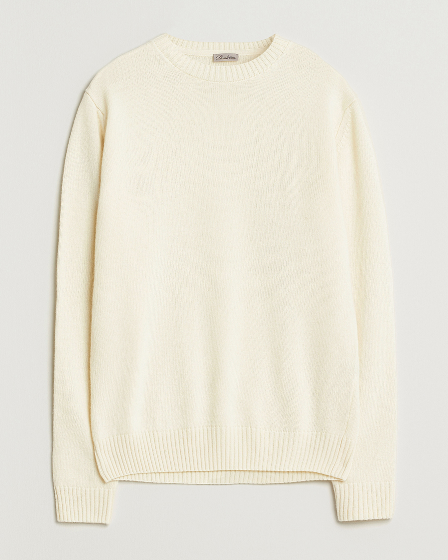 Men | Sweaters & Knitwear | Stenströms | Brushed Merino Crew Neck White