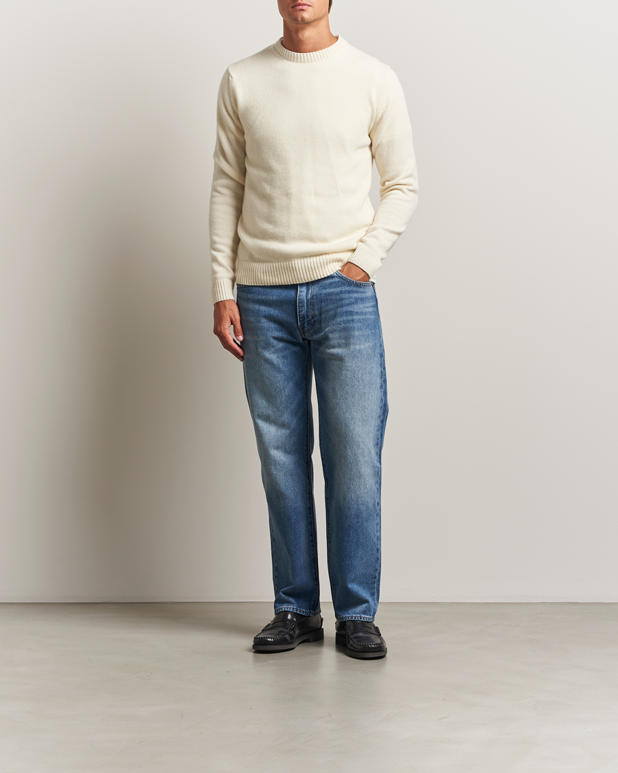 Men | Sweaters & Knitwear | Stenströms | Brushed Merino Crew Neck White