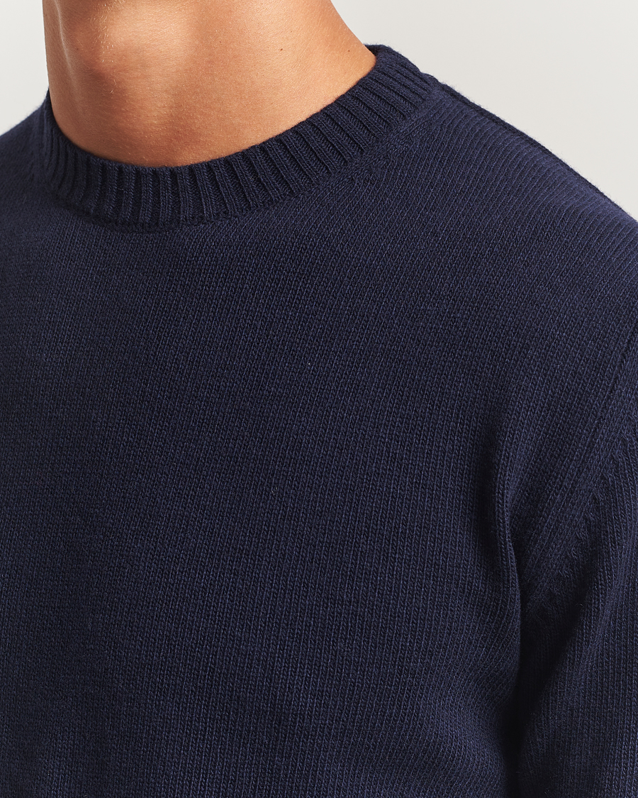 Men | Sweaters & Knitwear | Stenströms | Brushed Merino Crew Neck Navy