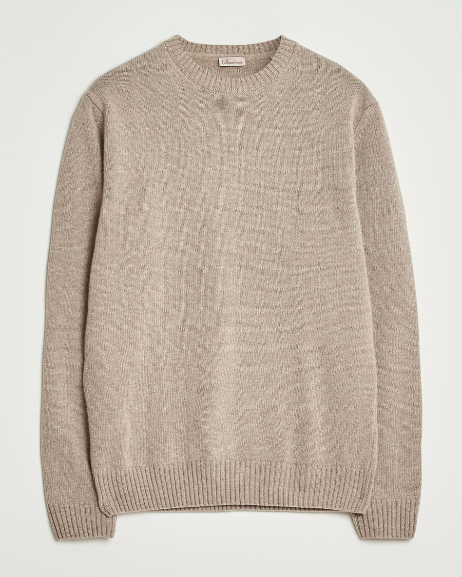 Men | Sweaters & Knitwear | Stenströms | Brushed Merino Crew Neck Light Brown