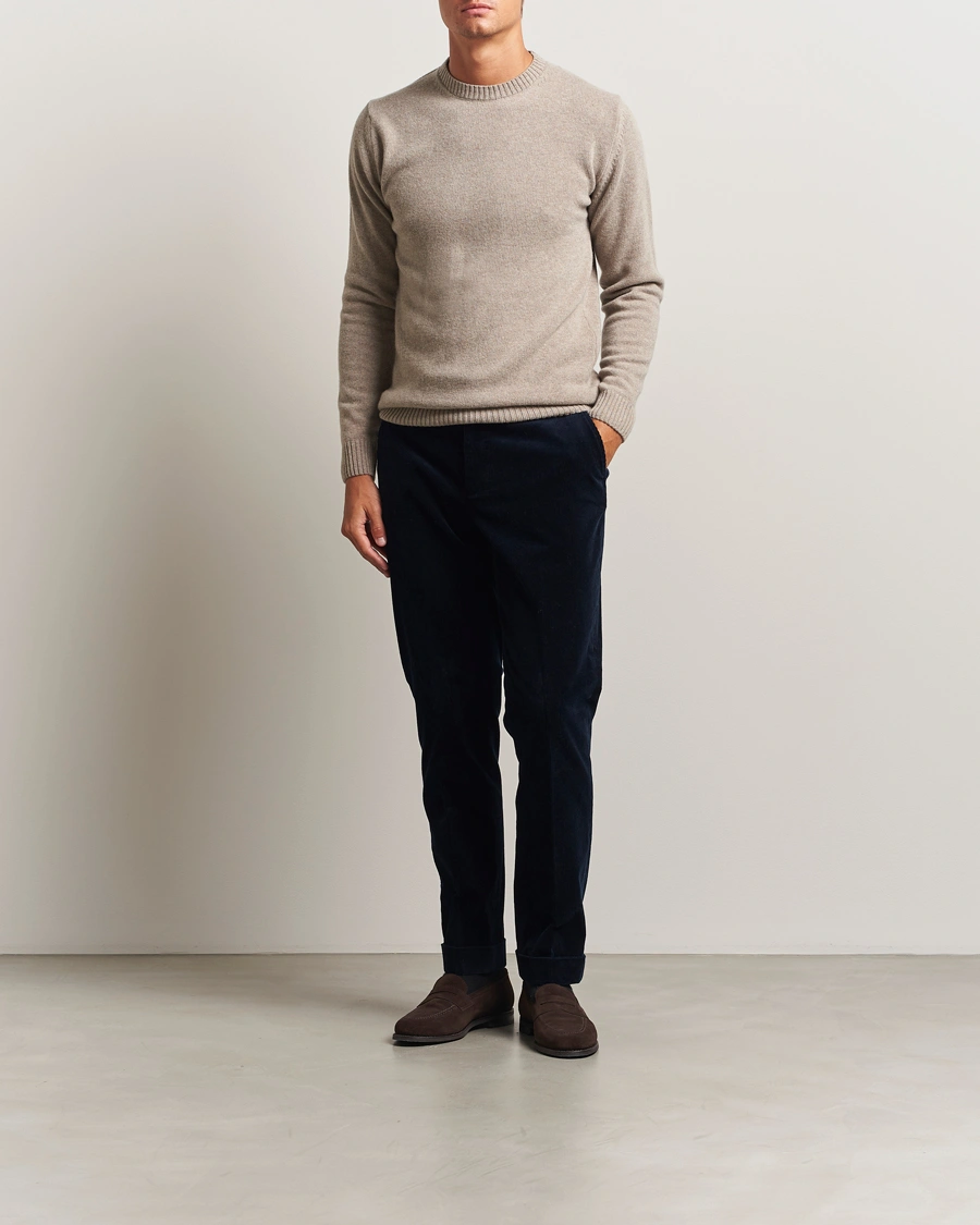 Men | Sweaters & Knitwear | Stenströms | Brushed Merino Crew Neck Light Brown