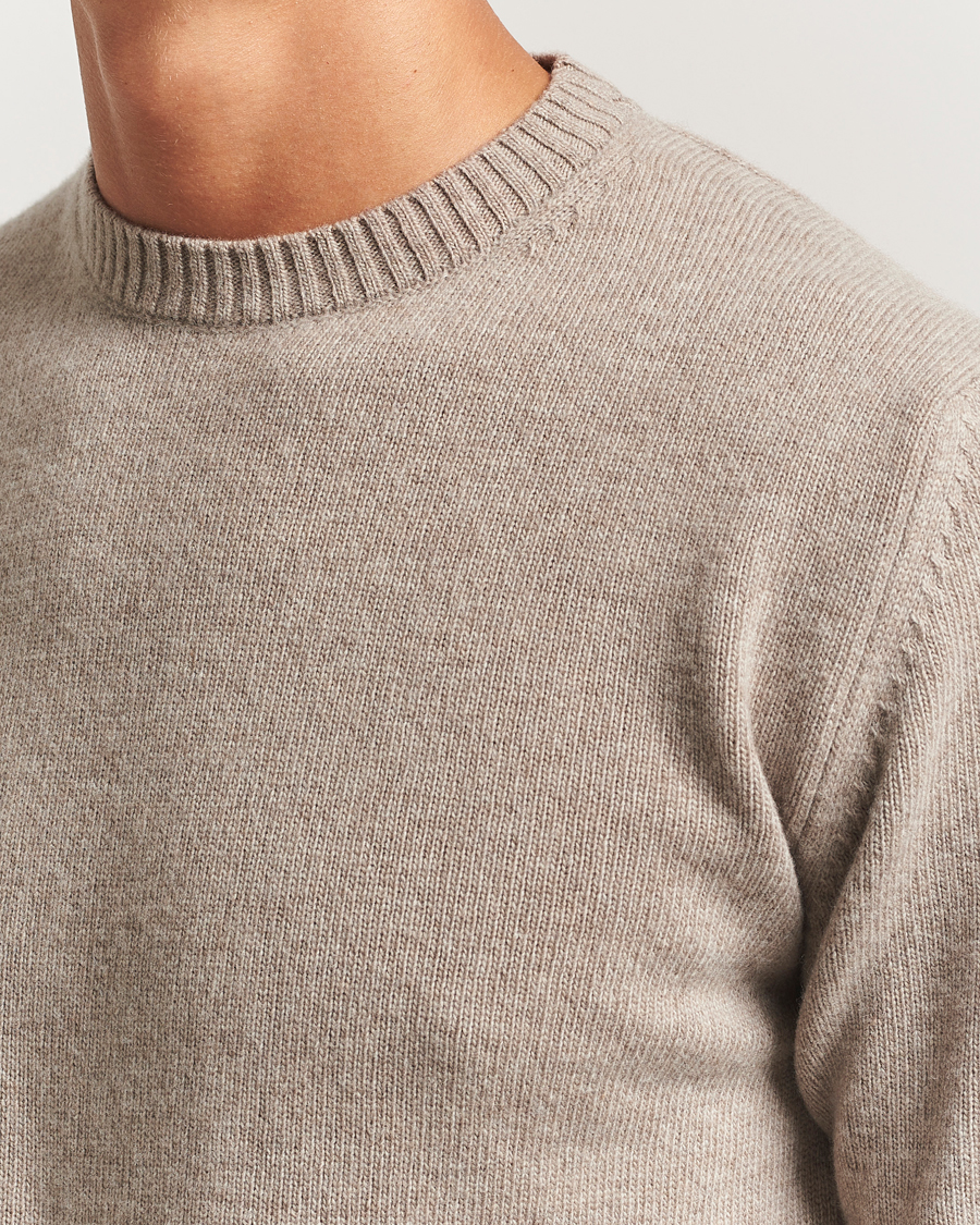 Men | Sweaters & Knitwear | Stenströms | Brushed Merino Crew Neck Light Brown