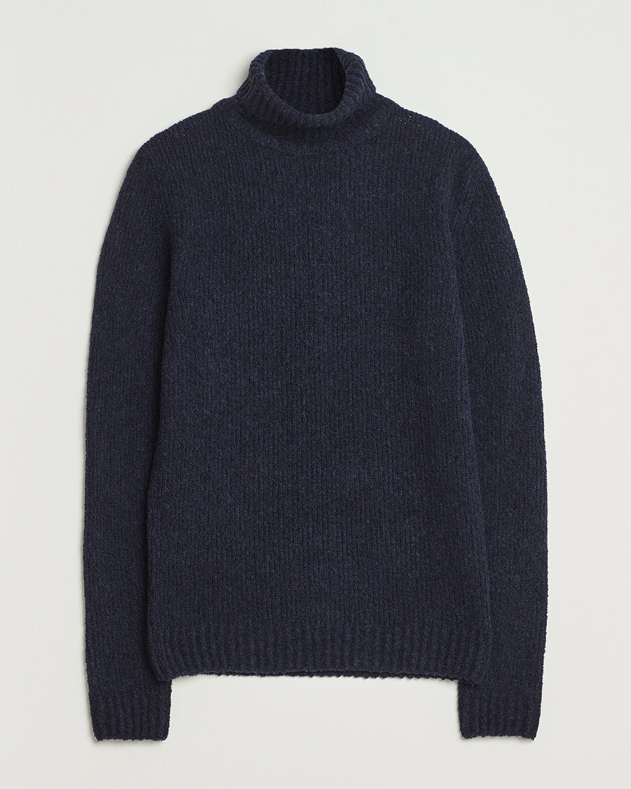 Men | Sweaters & Knitwear | Stenströms | Knitted Wool Boucle Rollneck Navy