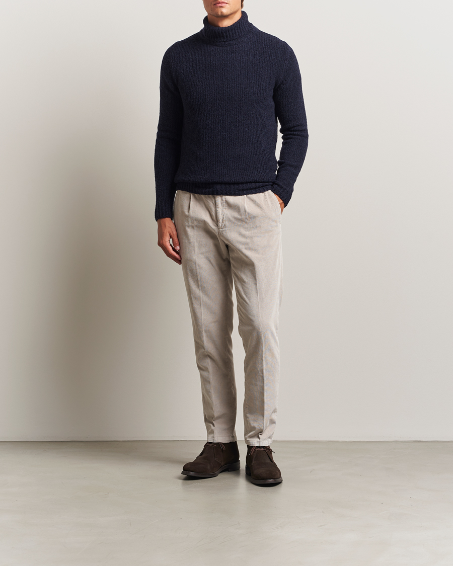 Men | Sweaters & Knitwear | Stenströms | Knitted Wool Boucle Rollneck Navy