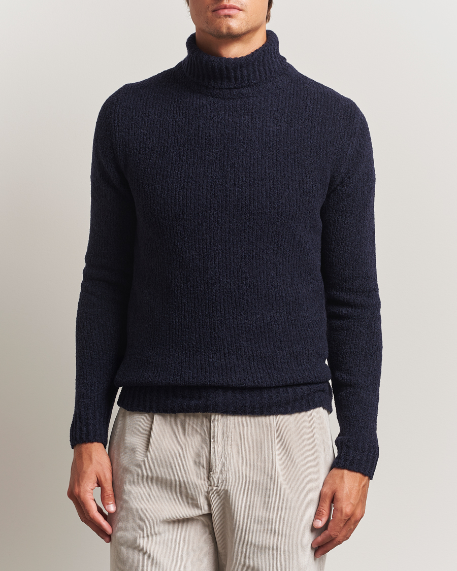 Men | Sweaters & Knitwear | Stenströms | Knitted Wool Boucle Rollneck Navy