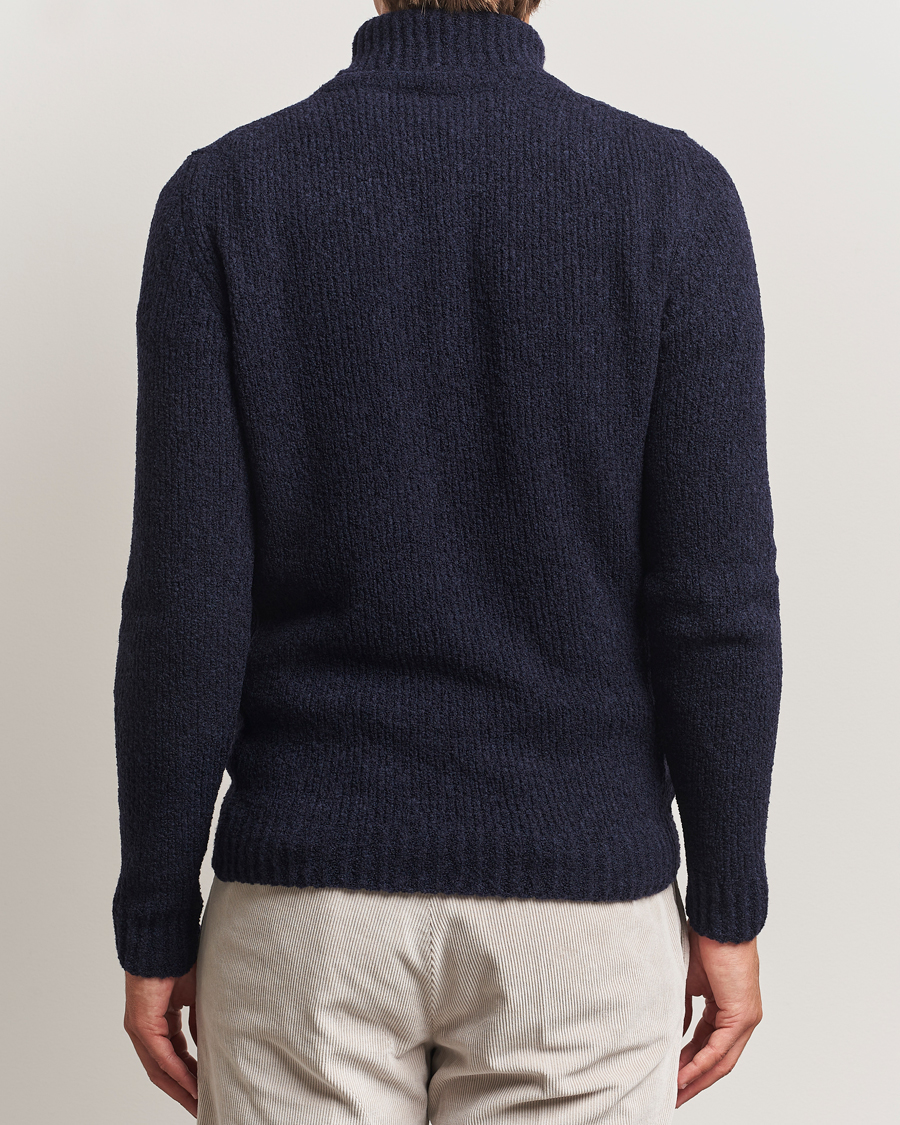 Men | Sweaters & Knitwear | Stenströms | Knitted Wool Boucle Rollneck Navy