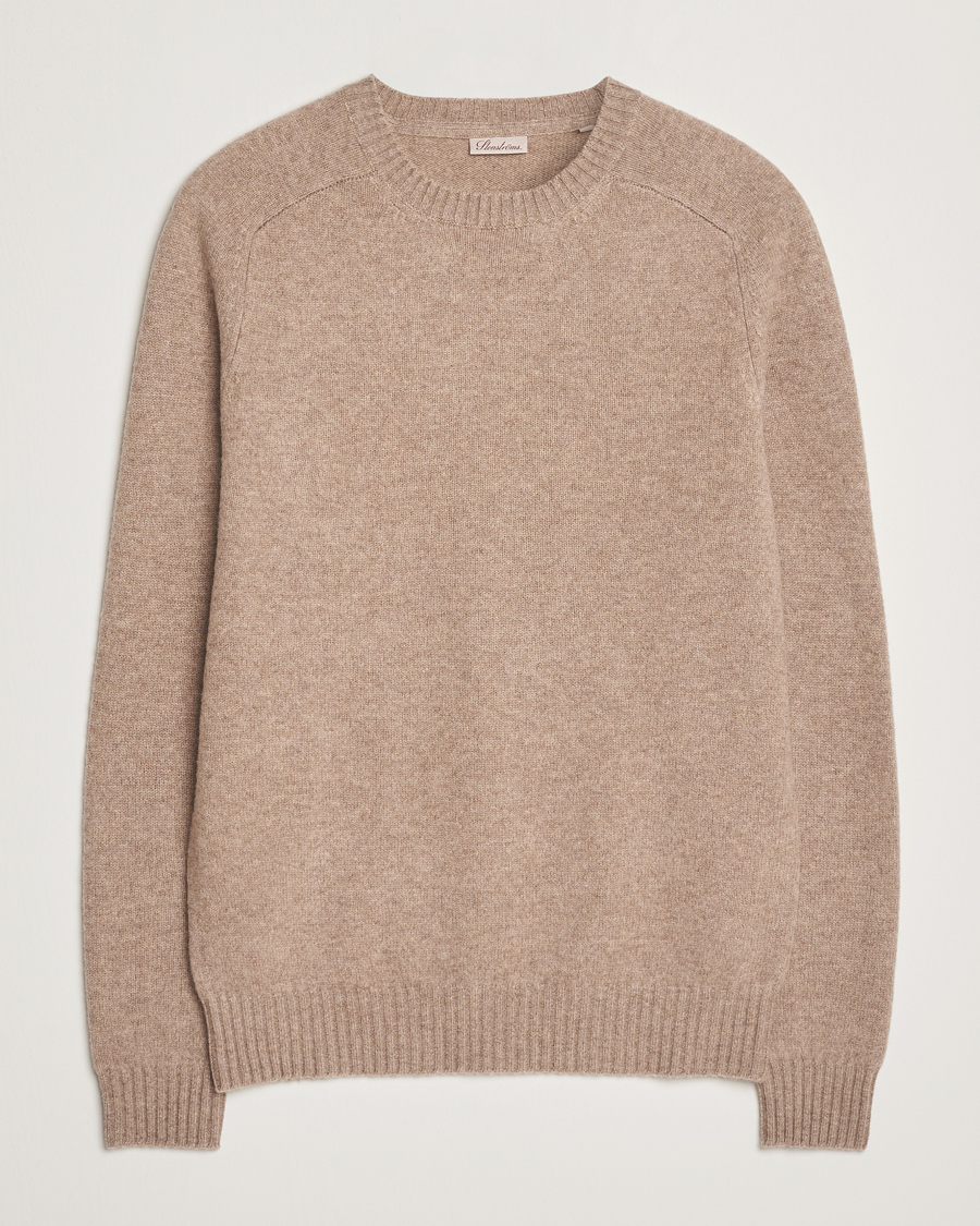 Men | Sweaters & Knitwear | Stenströms | Knitted Yak/Merino Crew Neck Light Brown